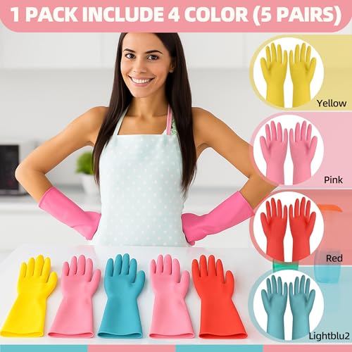 Xgunion Rubber Cleaning Gloves for Dishwashing-5 Pairs Colorful Reusable Household Cleaning Glove for Washing Dishes and Kitchen Cleaning Non-Slip Grip Dish Gloves for Women Men (Large) - size: Large