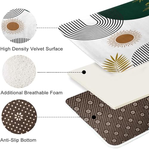 ArtSocket Mid Century Green Boho Bathroom Set with Shower Curtain and Bath Rugs and Accessories,Abstract Sun Arch Curve Leaves Geometric Non-Slip Shower Curtain Set,Bathroom Decor 3 Pcs - color: Mid Century Boho