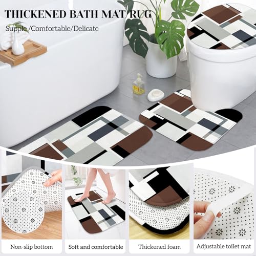 Lnond Brown Bathroom Set, 23-Piece Brown Geometric Bathroom Decor Set with with Shower Curtain and Rugs, Trash Can, Toilet Brush Holder Set & Soap Dispenser - style: Brown Geometric