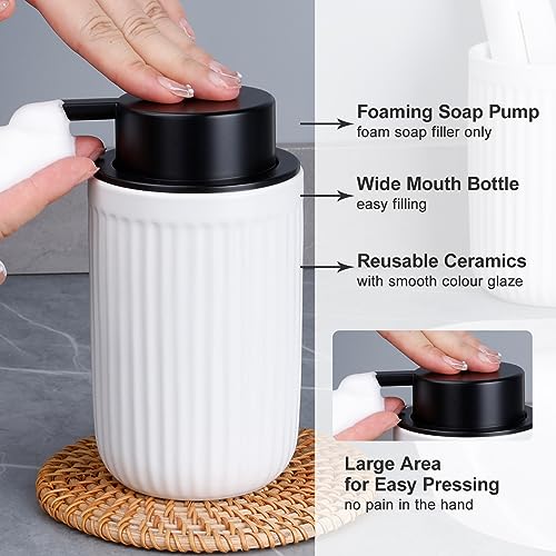 BosilunLife Foam Hand Soap Dispenser - White Ceramic Foaming Soap Dispenser for Bathroom 12oz Refillable Liquid Lotion Soap Dispenser with Rust-Proof foaming Pump for Countertop - color: White Foam Pump
