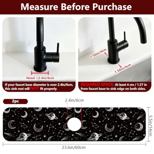 2 Pcs Kitchen Sink Splash Guard Faucet Mat Stars Moon Pattern Faucet Mat for Sinks Absorbing Drying Mats for Kitchen Bathroom - color: Stars Moon Pattern