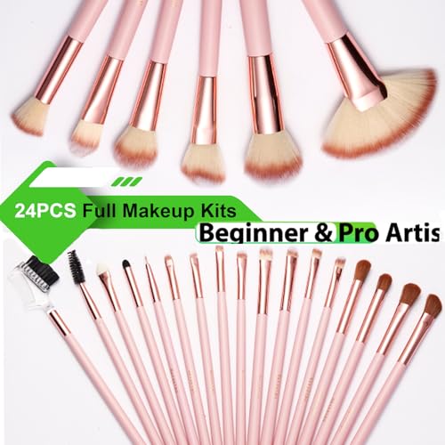 Makeup Brushes, Quality Make Up Brushes 28Pcs Makeup Brushes Set Professional & Beginner Make-up Sets & Case, Brushes & Sponges,Travel-Friendly Roll-up Beauty Gift Sets for Women, PINK - color: Pink