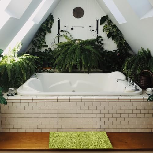 Non-Slip Bath Rug,Extra Soft Microfiber Bedroom Shag Carpet with Anti-Slip Backing,Water/Dust Absorbent Fast Dry Shower Mat,Sound Insulated Stairs Pad,Machine Washable (Lime Green,17 x 27 Inches) - color: Lime Green, size: 17"x27"