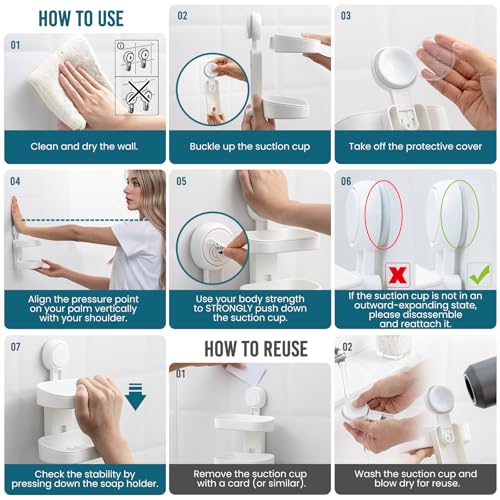 TAILI Soap Holder Soap Dish for Shower, Suction Cup Soap Holder for Shower Wall, Bathroom Accessories, Removable Strong Hold Soap Saver, Drill Free, White 2 Layer - color: White, size: 2 Tier