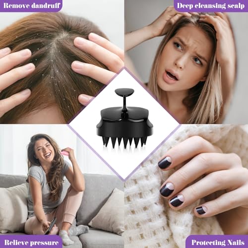 Scalp Massager Shampoo Brush with Soft Silicone Bristles for Hair Growth, Scalp Scrubber Head Massager for Dandruff Removal, Shower Hair Brush for Women Men Kids Wet Dry Hair, Black