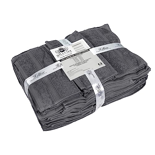 Hillfair 24 Piece Bath Towel Set - 100% Cotton - 2 XXL, 4 Bath, 6 Hand, 4 Fingertip, 8 Washcloths: Platinum - color: Platinum, size: 24 PC Bath Towel Family Set