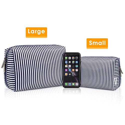 Narwey Cute Makeup Bag Travel Cosmetic Bag Organizer Toiletry Bag Make Up Bags with Compartments for Women Girls (Large, Blue Stripe) - color: Blue Stripe, style: Large