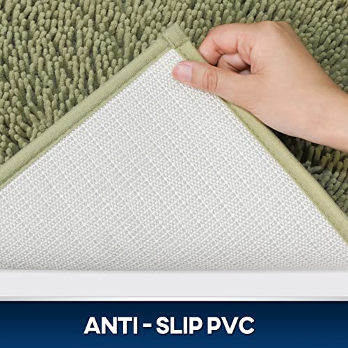 TREETONE Machine Washable Water Absorbent Bath Mat Bathroom Rugs Non Slip Soft Microfiber Mat (Set of 3-Medium 20" x 32"/Contour/Lid Cover, Sage Green) - color: Sage Green, size: Set of 3-Medium 20" x 30"/Contour/Lid Cover