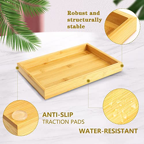 Natural Bamboo Vanity Tray, Sink Tray, Smooth and Thick Wooden Tray for Toilet Tank and Bathroom Counter Top, Kitchen Decor Wood Holder and SPA Home, 11.5x7.6x1.2 inches - size: 11.3" x 7.6" x 1.2"