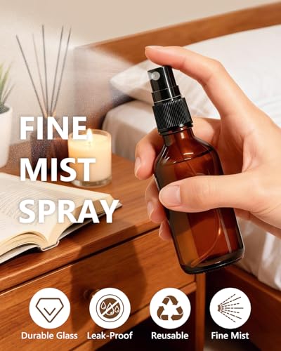 KEYWING 36 Pack Small Amber Glass Spray Bottles for Essential Oils, 2oz Empty Fine Mist Mini Spray Bottles, Refillable Containers for Hair, Travel, Plants, Cleaning, Skin Care - size: 2oz