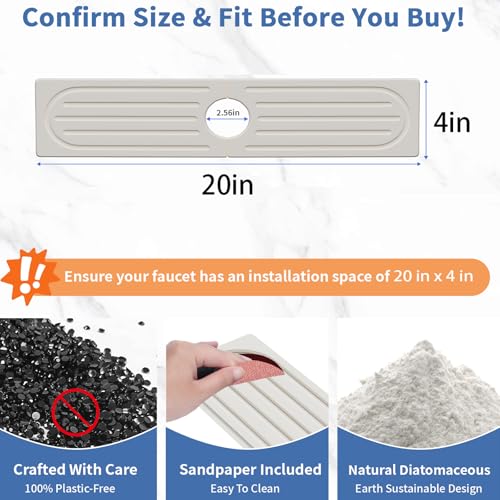 Stone Faucet Mat for Kitchen Sink, Water Absorbing Sink Water Splash Guard, Fast-Drying Kitchen Sink Faucet Mat, Durable Protector and Stone Drying Mat for Kitchen Counter & Bathroom Sink - color: White Gray Style 2, size: 20" x 4"