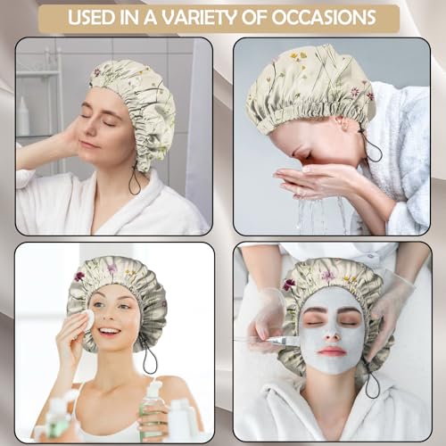 2 PCS Shower Cap Adjustable Reusable Double Waterproof Layer Elastic Hair Bath Cap Cute Aesthetic for Women Girls-Floral - color: I11-Floral