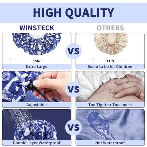 1 PCS Shower Cap, Double Layer & Adjustable Bathing Cap for Shower, Extra Large Reusable Hair Cap for Women, Waterproof Exterior & EVA Lining, Oversized Design for All Hair Lengths/Style - color: 1 PCS Marine life