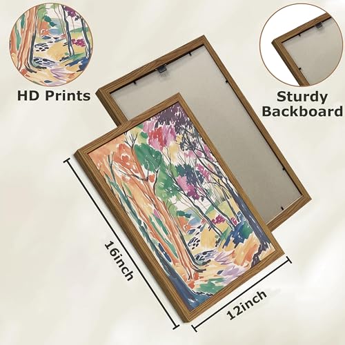 Abstract Matisse Wall Art, Vintage Colorful Nature Wall Decor, Retro Forest Paintings, Impressionist Landscape Pictures Canvas Prints for Living Room Bedroom Dining Room Office 12x16in Wood Framed - color: Matisse Abstract, size: 12x16Inch Framed