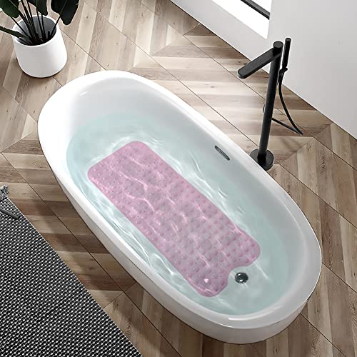 Bathtub and Shower Mats, Extra Long Non-Slip Bath Tub Mat 39 x 16 Inch, Machine Washable Bathmat with Suction Cups & Drain Holes for Bathroom Floor, Pink - color: Pink