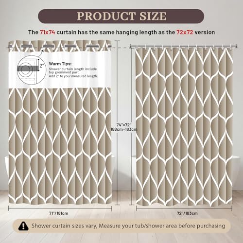 Yiatn No Hook Cream Shower Curtain with Snap in Fabric Liner Set - Hotel Style with See Through Mesh Top Window, Modern Geometric Waterdrop Design,Waterproof and Washable, 71x74 INCH - color: Cream, size: 71"W x 74"L (Pack of 1)