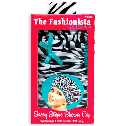Reusable Shower & Bath Cap & Lined, Oversized Waterproof Shower Caps Large Designed for all Hair Lengths with PEVA Lining & Elastic Band Stretch Hem Hair Hat - Fashionista Sassy Stripes - color: Sassy Stripes
