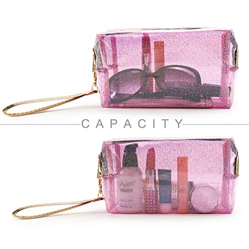 4Pcs Waterproof Cosmetic Bags PVC Transparent Zippered Toiletry Bag with Handle Strap Portable Clear Makeup Bag Pouch for Bathroom, Vacation and Organizing