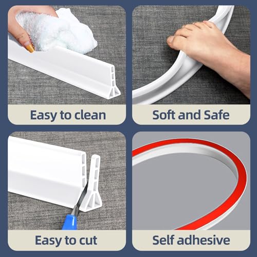 (Upgraded)3” High Shower Threshold Water Dam 122 Inch Collapsible Shower Barrier Water Stopper Shower Water Guard Dry and Wet Separation for Bathroom Kitchen and More(10ft) - color: White-3" High, style: 122 Inch