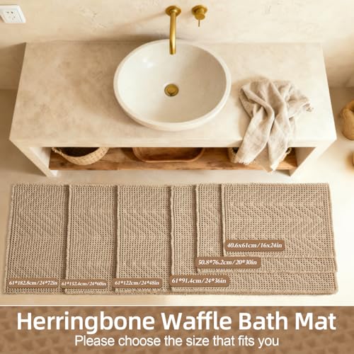 Sunfly Waffle Bath Mat, Boho Bath Rugs for Bathroom Floor Super Absorbent & Quick Dry, Non-Slip Washable Bath Mat with Tassels, Ultra Soft Farmhouse Bathroom Decor 16"*24" Beige - color: Beige, size: 1'4" x 2' (Rectangular)