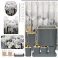 XLHOMO Bathroom Set - 26PC Bathroom Set with Shower Curtain and Rugs, Bathroom Accessory Set, Grey Bathroom Accessories Set, Trash Can & Soap Dispenser - style: Grey&Gold