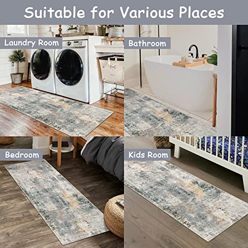 Lahome Modern Abstract Runner Rug - 2x6 Gray Washable Runners for Hallways Rugs for Living Room, Soft Non-Slip Contemporary Indoor Accent Laundry Room Carpet Runner for Gift Entryway Bedroom Door - color: Grey, size: 2' x 6'