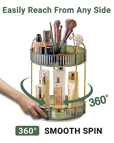 Asayuee 360 Rotating Makeup Organizer,2 Tier Large Capacity Make Up Organizers and Storage,Skincare Perfume Vanity Organizers,Bathroom Cosmetics Storage Organizer Countertop (Green) - color: Green, size: New-2 Tier