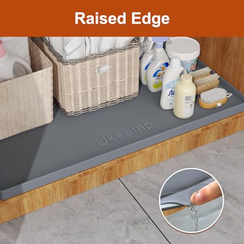 ukeetap Extra Thick Silicone Mat Waterproof with Raised Edge 22" x 19", Under Sink Mat for Kitchen & Bathroom, Kitchen Cabinet Liner, Multi-Purpose for Storage & Protection, Gray - color: Gray, size: 22"L x 19"W