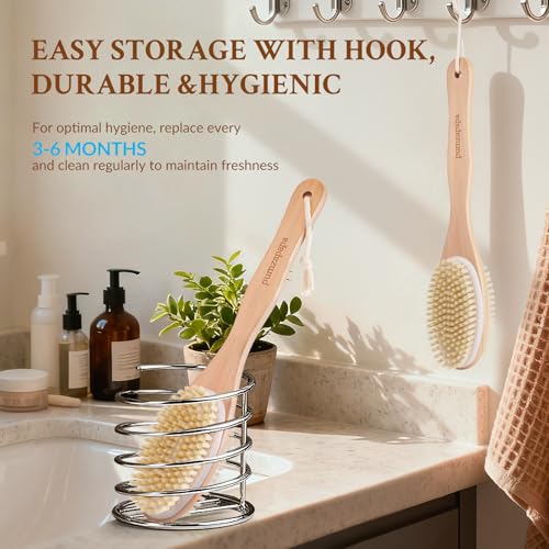 Double-Sided Body Brush, Long-Handled Bath Brush Set, Dry/Wet Dual-Use Exfoliating Wooden Cleansing Brush, Unisex Cleansing Scrub Brush, 2 Pack - size: Double-sided