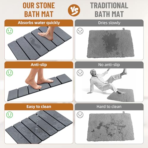 Luxspire Stone Bath Mat Foldable, Quick Drying Diatomaceous Earth Bath Mat for Bathroom, Large Bathroom Rug with Non-Slip Rubber Base, Easy Clean Accessories Outside Shower, 24 x 16 in, Dark Gray - color: A-dark Gray