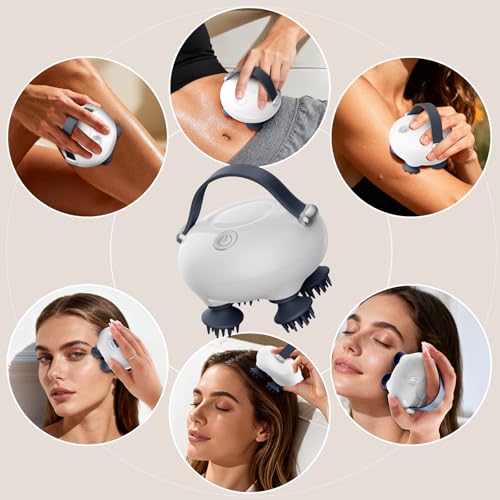 Head Massager Scalp, Scalp Massager, Portable Head Massager, Waterproof Scalp Massager with Tangle-Resistant Design, with 12 Massage Heads & 3 Modes, Heartfelt Mothers Day Gifts for Mom - color: Moonlight White
