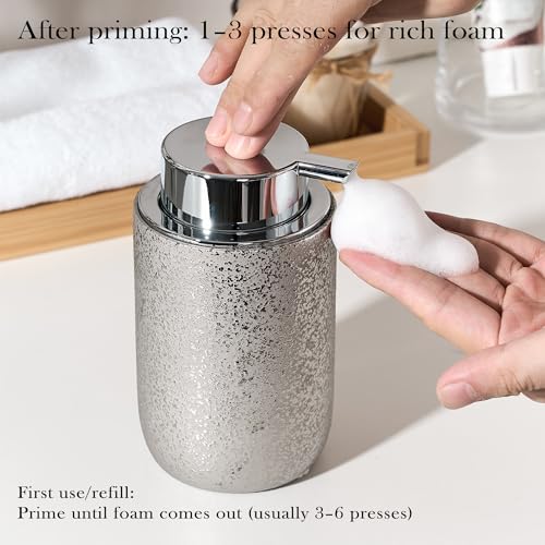 2pcs Foaming Soap Dispenser Set,12oz Bathroom Foam Dispenser with Pump,Foaming Hand Soap Bottle for Countertop,Luxury Dish Soap Dispenser Set(Silver&Ceramic) - color: Platinum Silver