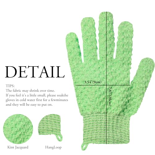 Exfoliating Bath Gloves 2 Pairs - Heavy Texture Body Scrub Gloves for Shower, Spa, Massage and Body Scrubs, Dead Skin Remover, Washing Gloves with Hanging Loop(Light Green) - color: Green2