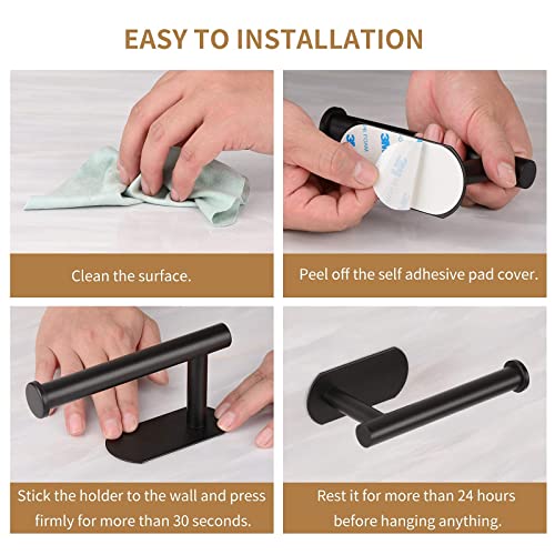 LAYUKI Toilet Paper Holder,Adhesive,Matt Black,Wall Mount,Toilet Paper Roll Holder,no Drilling,Bathroom/Rv/Washroom, SUS 304 Stainless Steel, Rustproof (Black, 1 Piece) - color: Black, size: 1 Piece