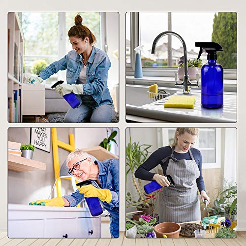 Worldgsb Glass Spray Bottles, 16oz*2+4oz*2+2oz*4 Refillable Containers, Empty Boston Round Bottles with Adjustable Nozzle for Cleaning, Gardening, Aromatherapy, Pets, Plant, Hair - Blue - color: Blue