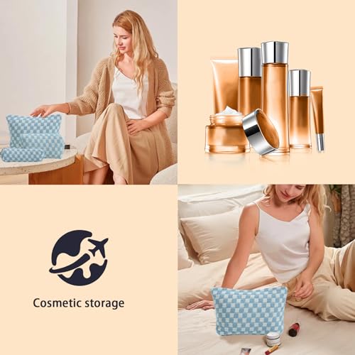 LYDZTION Makeup Bag Cosmetic Bag for Women,1Pcs Large Capacity Makeup Bags and 1Pcs Pencil Case Makeup Brushes Storage Bag Travel Toiletry Bag Organizer - color: 3pcs blue