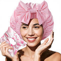 Years Calm Extra Large Shower Cap for Long Thick Hair – Waterproof Double Layer Bath Cap with Satin Lining, Secure Elastic Fit for Braids, Curls & Extensions - color: Pink