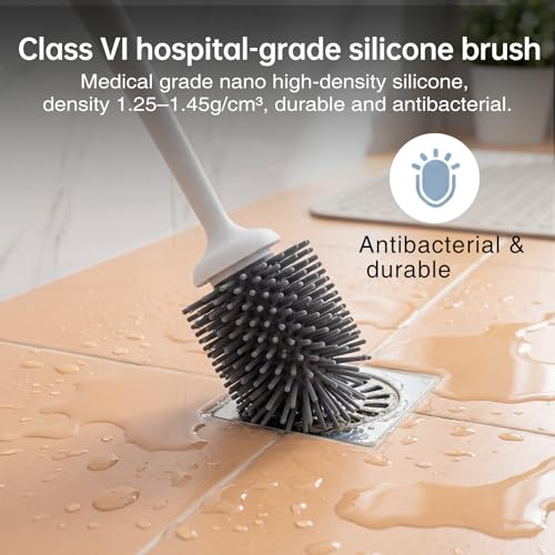 Lefree, 2 in 1 Toilet Brush and Plunger Set with Silicone Bristles, Plastic Material, Includes Holder, White/Black, for Deep Cleaning - color: A-white, size: 2 Pack