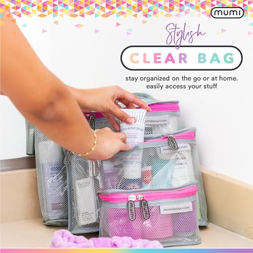 MUMI Travel Toiletry Bag Set of 3 – Clear TSA Approved Toiletry Bags for Women – Reusable Water-Resistant Makeup Organizer Pouches for Skincare, Cosmetics, Travel Accessories, Airport Packing - Purple - color: Purple