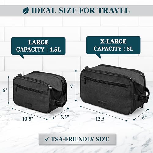 PAVILIA Toiletry Bag for Men, Canvas Dopp Kit, Travel Essentials Organizer, Water-Resistant Shaving, Grooming Kit, Large Hanging Bathroom Accessories Cosmetic Bag, Black - color: Black, size: Extra Large (12.5x6x7)