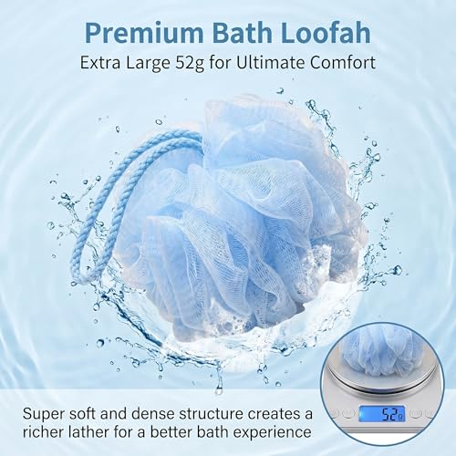 SEVENHEAD Bath Sponge Shower Loofahs,Blue,50g/Piece,Mesh Pouf Bath Scrunchies Body Wash Puff(Set of 4) - style: Blue