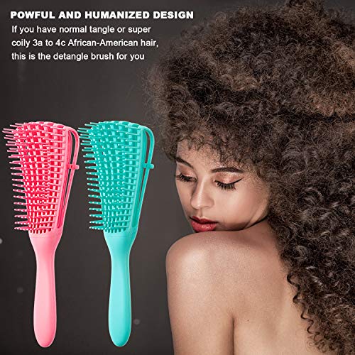 2 Pieces Detangling Brush for Afro America/African Hair Textured 3a to 4c Kinky Wavy/Curly/Coily/Wet/Dry/Oil/Thick/Long Hair, Knots Detangler Easy to Clean (Pink, Green) - color: Pink, Green