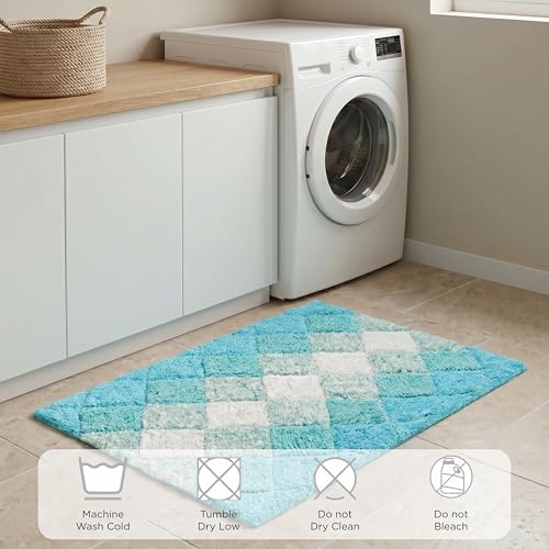 THE BEER VALLEY Set of 2 Albany Bath Rug 21x32/17x24 Inch - Turpuoise | Non Slip Cotton Absorbent Bathmat for Bathroom, Washable Soft Toilet Bathrug - color: Aqua-turq Combo