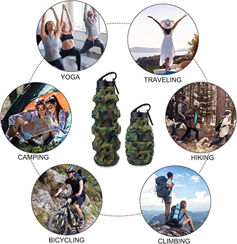 QiCheng&LYS Collapsible Water Bottle Sports Bottle 19.5OZ/580ml Travel Water Bottle for Men Women Kids. BPA Free Food Grade Silicone. (Army green camouflage) - color: Army green camouflage