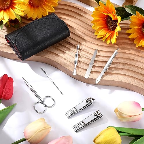 12 Set Manicure Set Bulk Mini Manicure Nail Clipper Kit 7 in 1 Stainless Steel Professional Nail Care Pedicure with Travel Portable Bag Grooming Kits for Women Men Home(Black) - color: Black