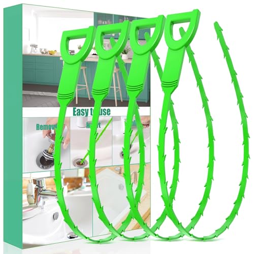 Drain Snake Hair Drain Clog Remover - 4 Pack Shower Snake Sink Unclogger Tool with Exquisite Packaging (Green) - color: Green, style: 4 Pack