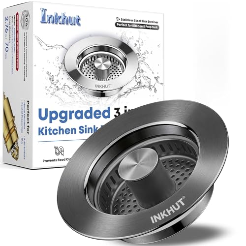 Upgraded 3 in 1 Kitchen Sink Drain Strainer - Stainless Steel Sink Stopper, Anti-Clogging Food Catcher Basket, Sink Bounce Core Drain Strainer Plug for US Standard 3 1/2 inch Drain (Dark Grey) - color: Dark Grey