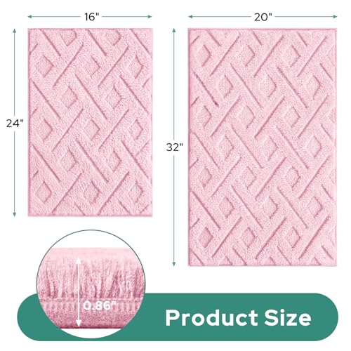 HOMEIDEAS Light Pink Bathroom Rug Set 2 Piece, Soft Microfiber Tufted Bath Mats, Super Absorbent Non Slip, Machine Washable Bathroom Rugs for Tub, Shower and Floor, 20" x 32" Plus 16" x 24" - color: Light Pink