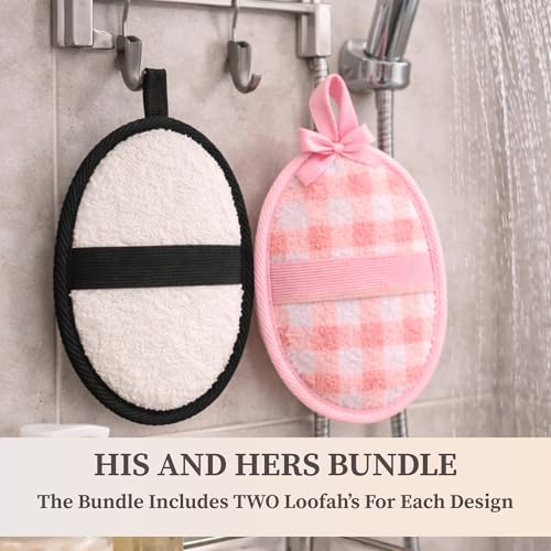SERRENTO Couples Loofah Body Scrubber Set, Natural Shower Sponge, 4 Count - color: Black and White