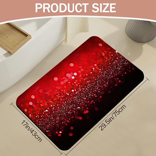 Diatomaceous Earth Bath Mat,Red Black Gradienr Bath Rugs,Glitter Non-Slip Thin Absorbent Fast Drying Easy to Clean for Bathroom Laundry Home Kitchen Door Mat 17x29.5Inch - color: Red Black Gradienr,glitter